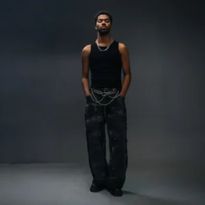 Denim baggy Painting Brown & White